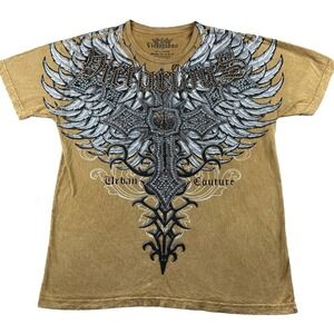 Victorious T Shirt Mens 3XL Brown Cotton Graphic Print Urban Couture Rhinestone